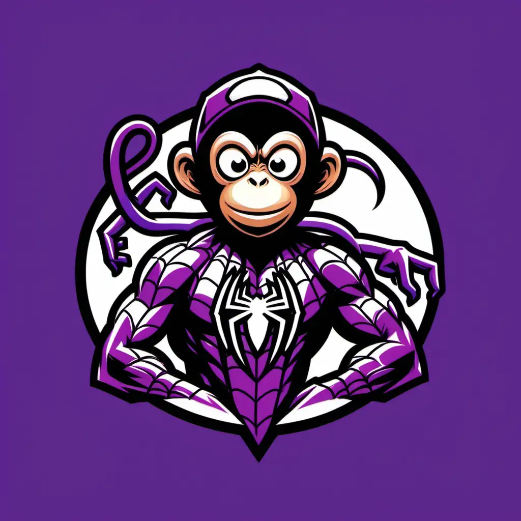 purple spiderman logo with a monkey on his shoulder 