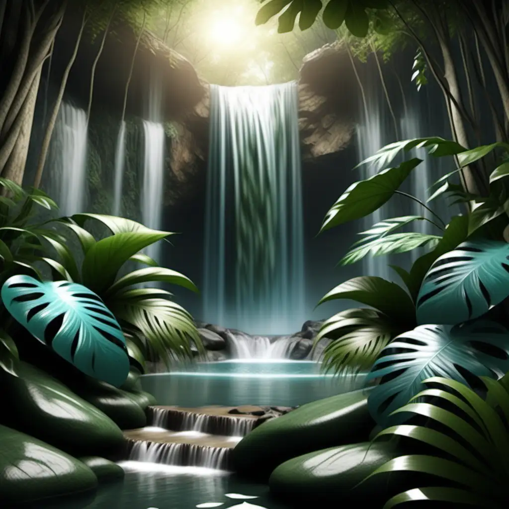 Serene Waterfall Landscape with Natural Elements