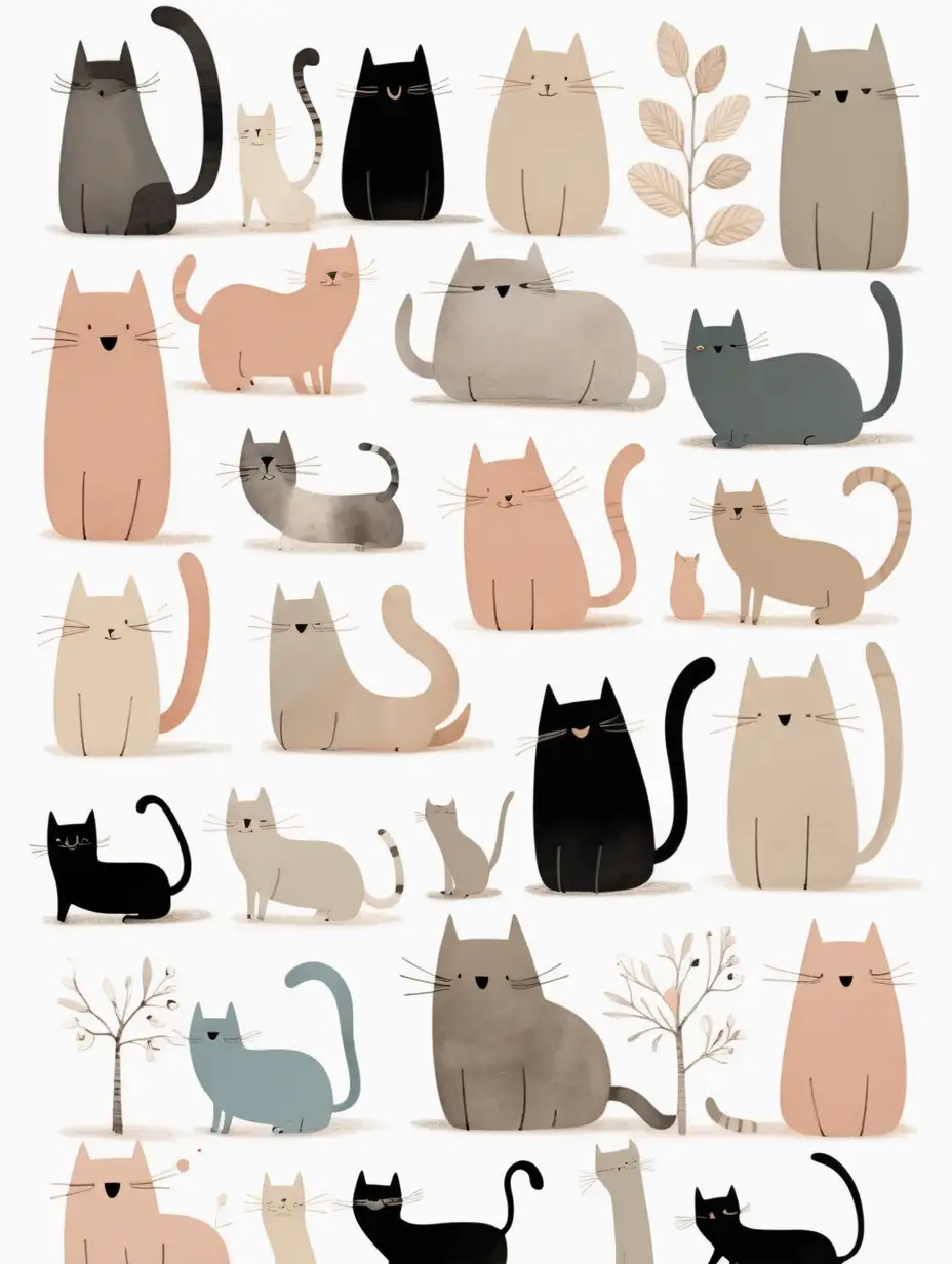 Adorable Jon KlassenInspired Cat Clipart in Pastel Palette for Nursery Art