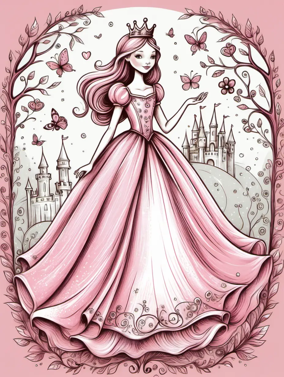 Whimsical princess illustration in pink