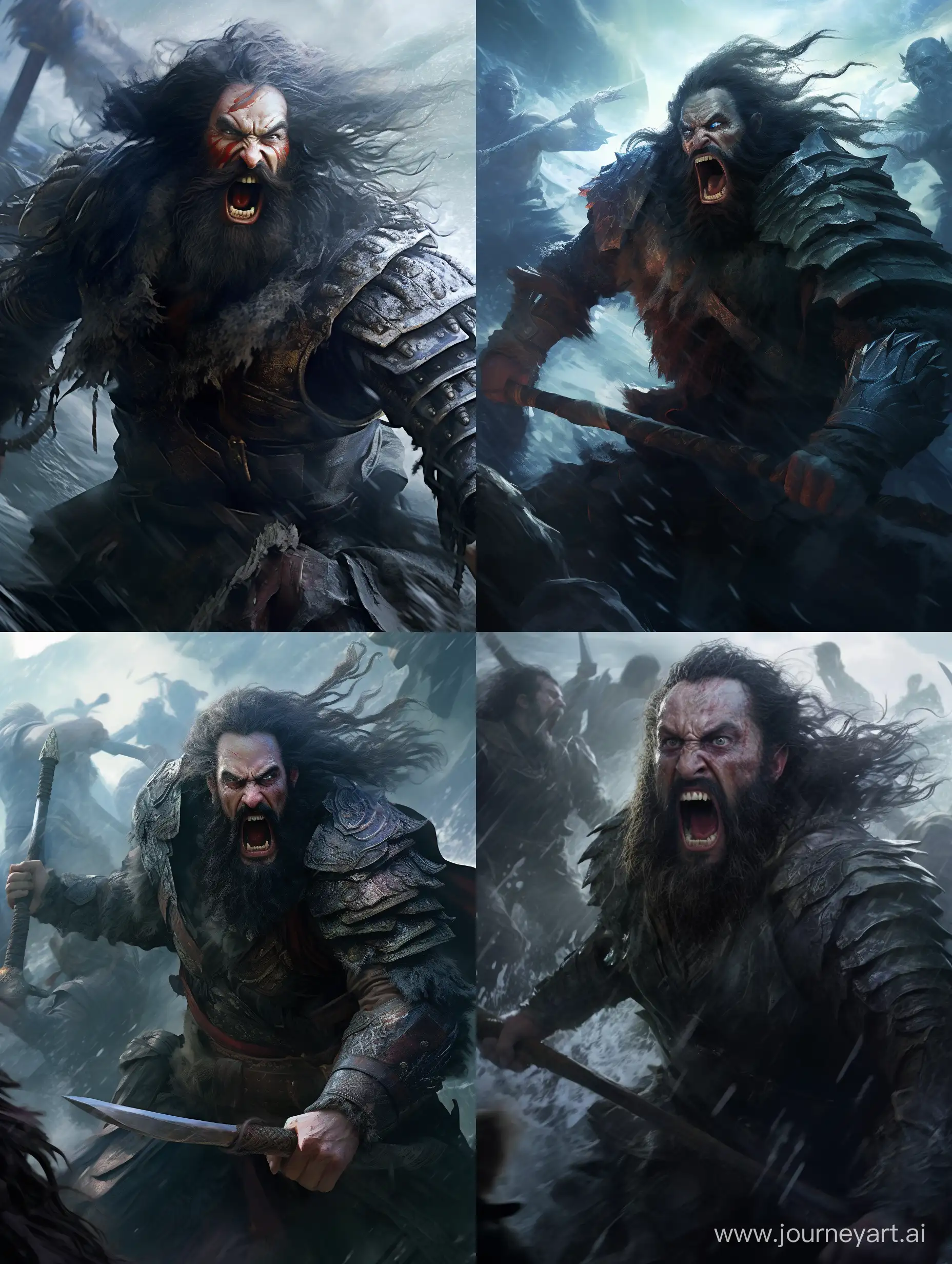 A hyper-realistic and highly detailed image that captures the essence of Blackbeard attacking other ships in a war scene. The atmosphere is tense and chaotic, with the lighting emphasizing the destruction and the action. The color temperature is cool, with a hint of blue, evoking the cold waters of the Atlantic. Blackbeard is shown in full body, with a fierce expression on his face as he leads the attack. The other ships are in the background, with smoke and debris filling the air. The image has a cinematic quality, evoking the excitement and danger of a scene from a high-budget pirate movie. The composition is dynamic, with the focus on Blackbeard and his crew as they engage in a fierce battle with their enemies. The background is highly detailed, with intricate details in the ships and the waves of the ocean. The image is in 12K resolution, allowing for maximum detail and clarity, making it a perfect fit for large screens and immersive experiences. --ar 3:4