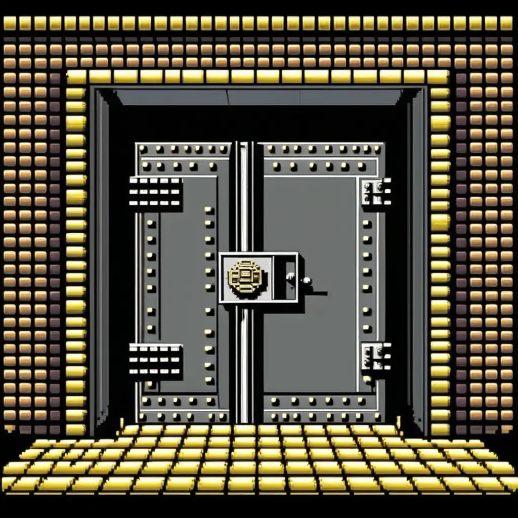 a bank vault door in 8bit graphics style