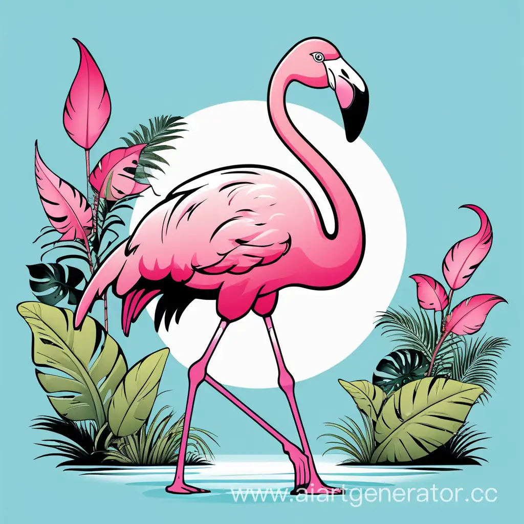 funny, comic, full height, lush,  flamingo, vector