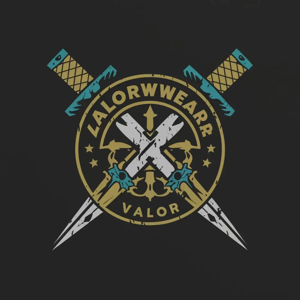 LOGO-Design-For-ValorWear-Stylized-Sword-Shield-and-Laurel-Wreaths-Representing-Resilience-and-Honor