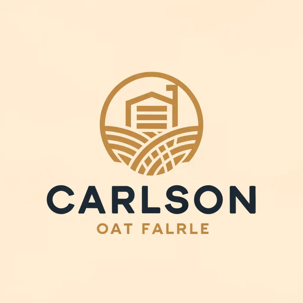 LOGO-Design-for-Carlson-Minimalistic-Oat-Farm-Harvest-with-Tractor-and-Farm-House
