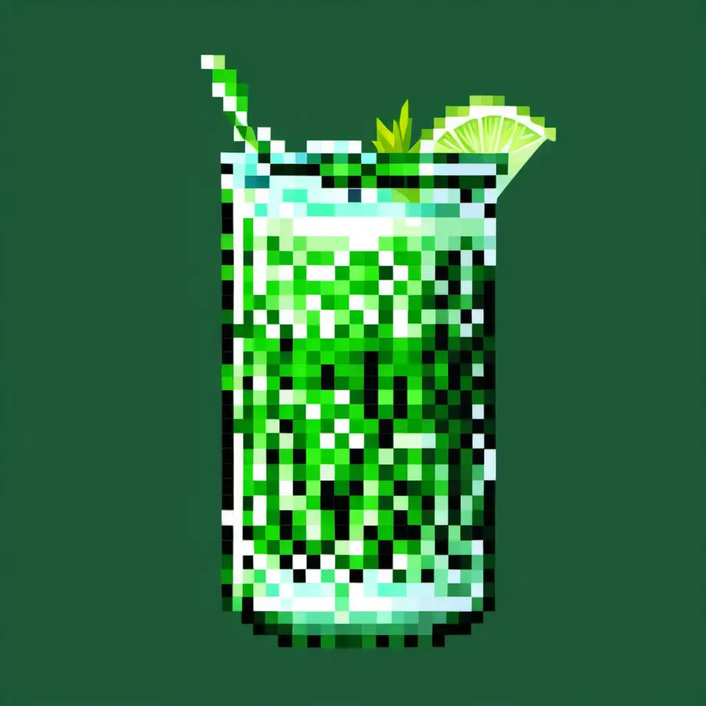 generate pixel art of the IBA cocktail: Mojito cocktail. It should have a black pixel outline