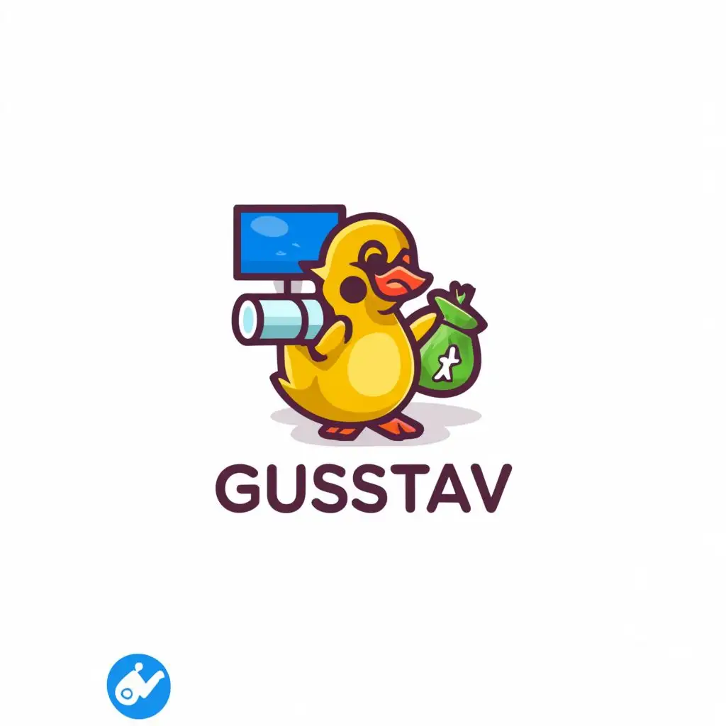 LOGO-Design-for-Gustav-Dynamic-Sport-Duck-with-Camera-and-Money-Symbols-on-Video-Wave-Background