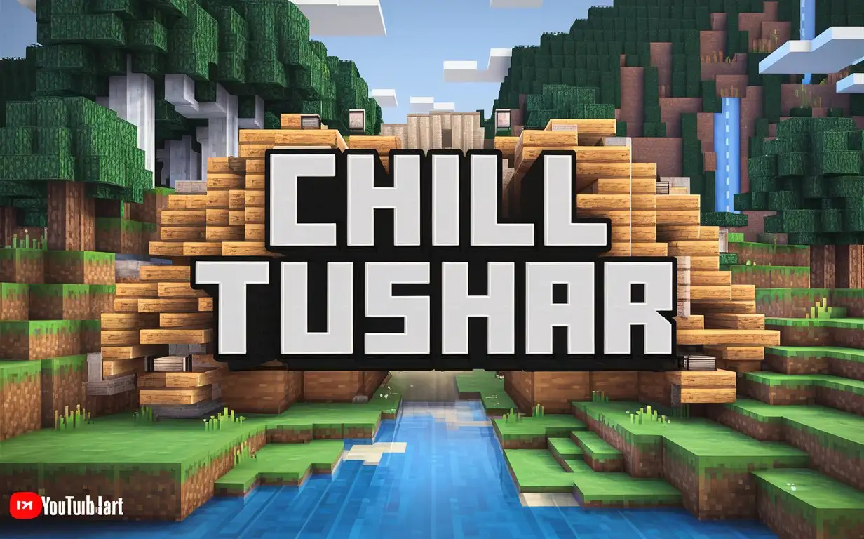 MAKE A MINECRAFT YOUTUBE CHANNEL ART WITH TEXT 
 ' CHILL TUSHAR ' ratio 2048 x 1152