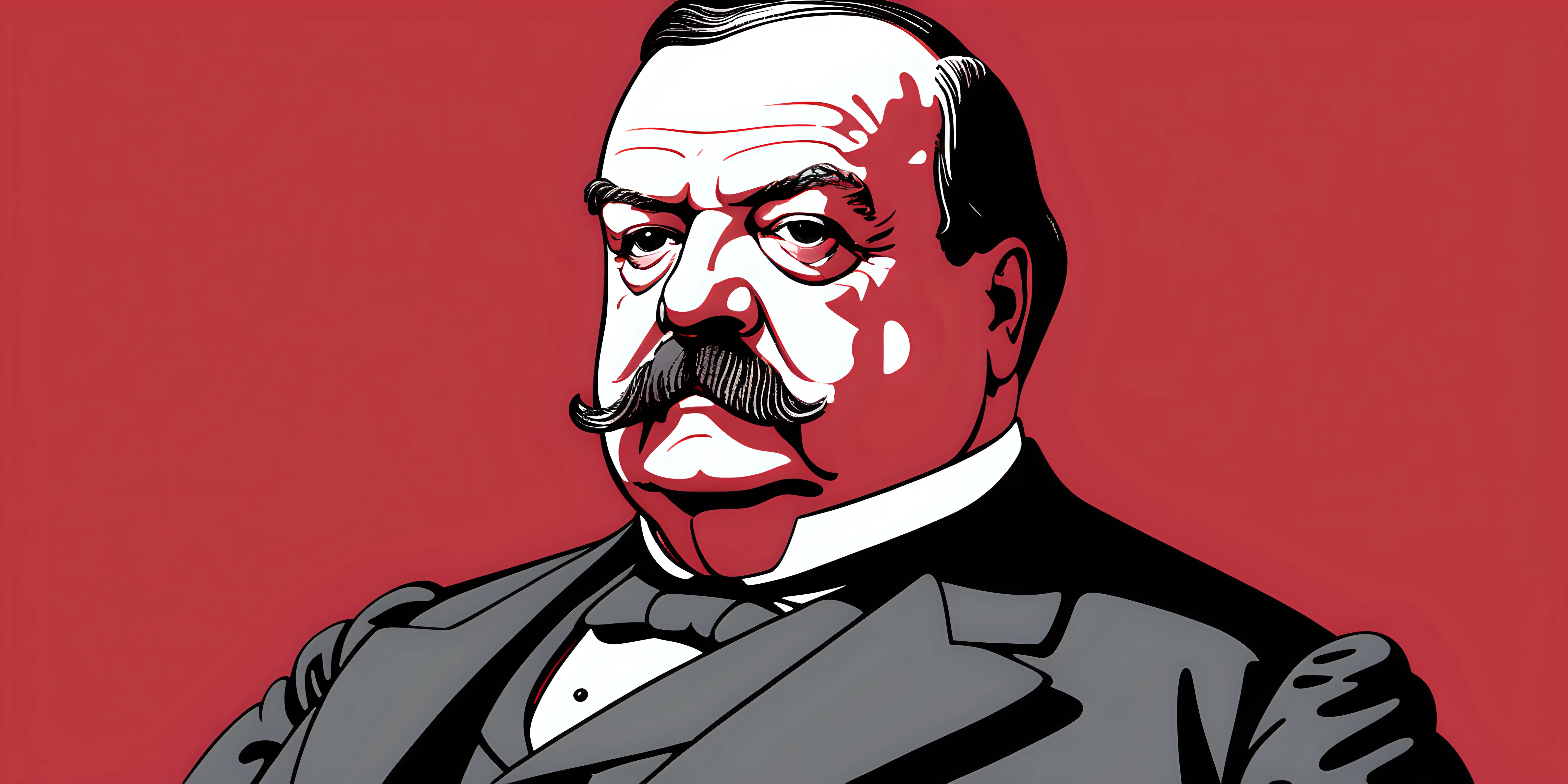 Cartoon Portrait of Grover Cleveland on a Vibrant Red Background