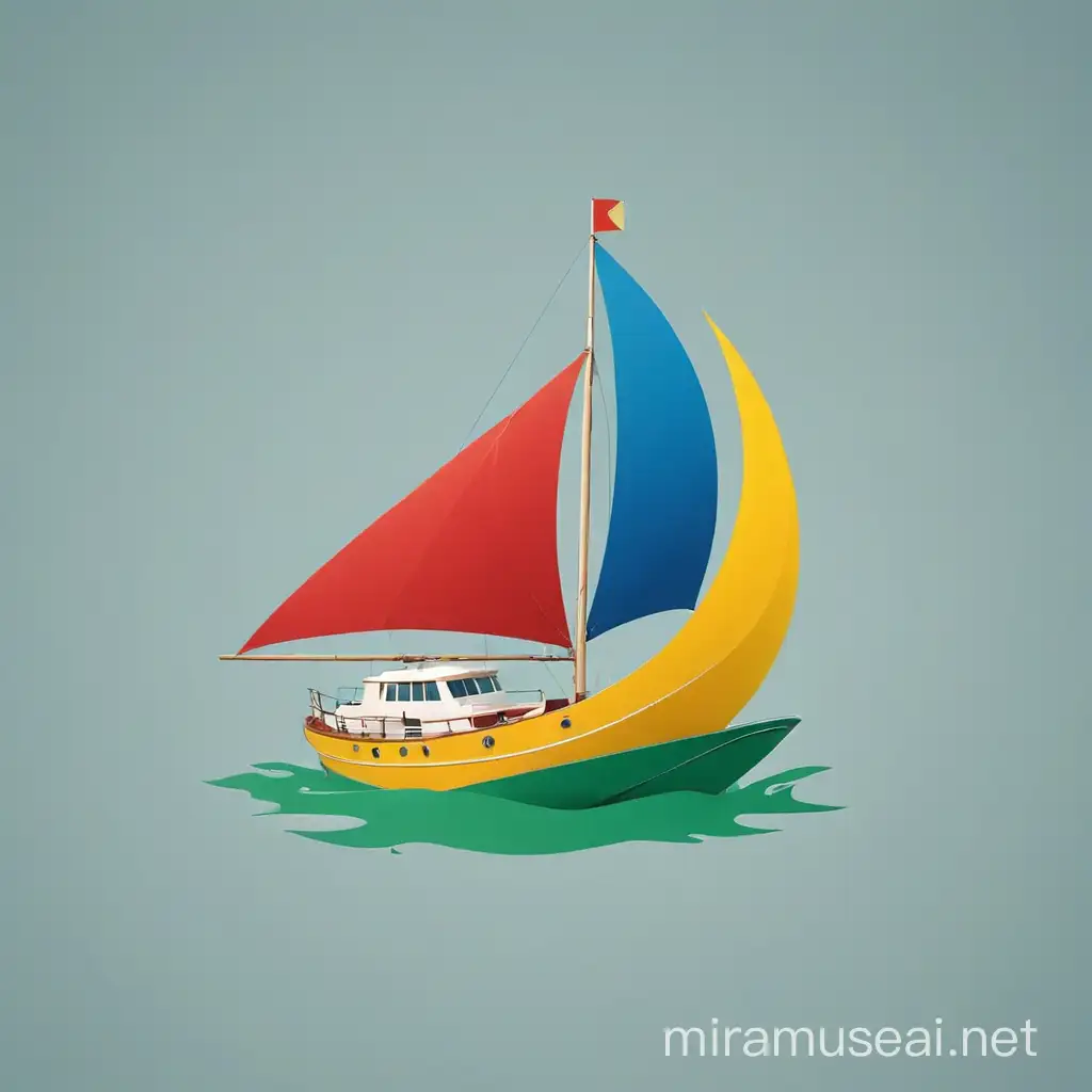 Minimalistic Boat Travel Logo in Red Blue Green and Yellow