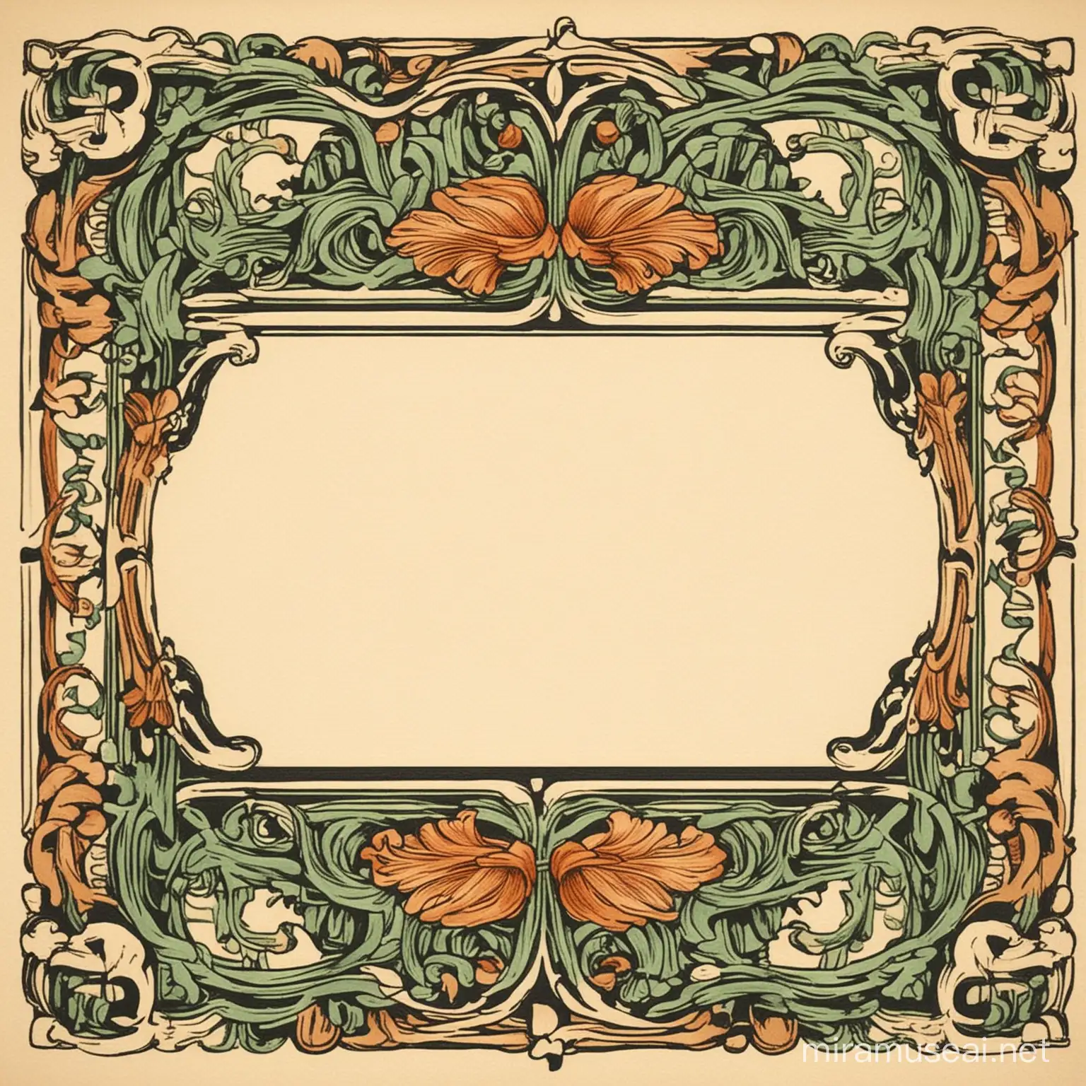 1940 art, art nouveau border with a text space in between , simplified