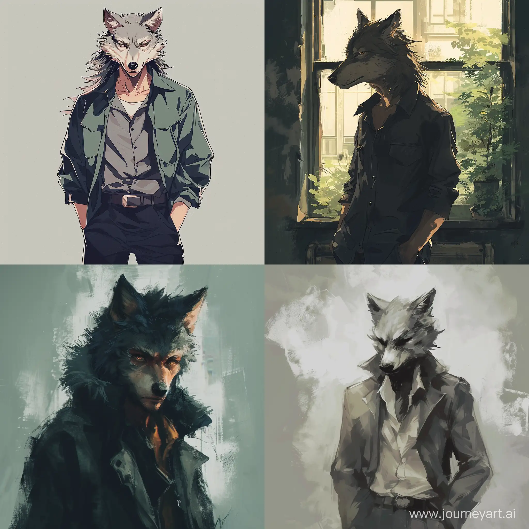 a man with wolf head, anime style