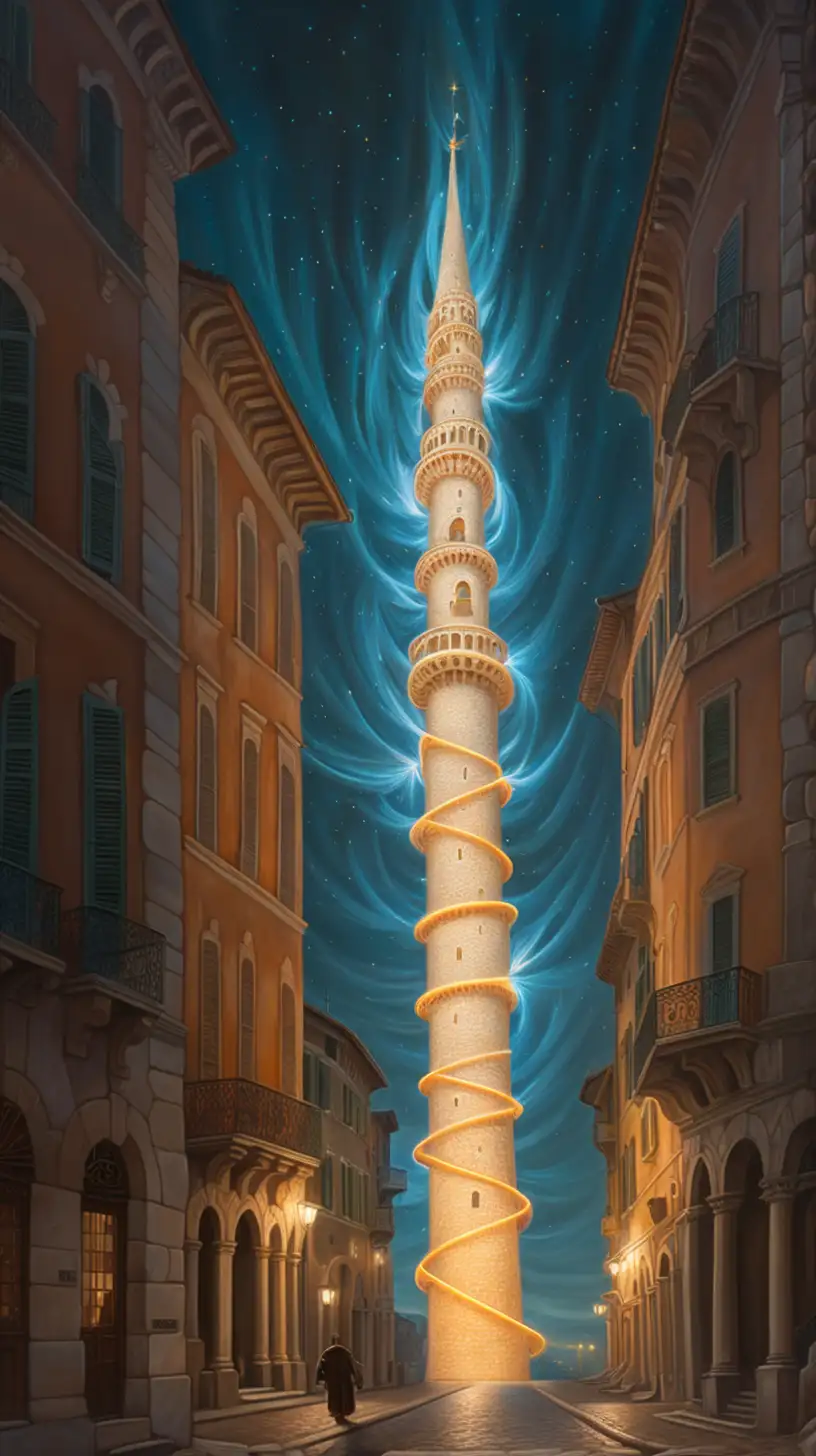  light painting, convex, art by annibale carracci, scroll painting, Sci-Fi, dream world, dark fantasy, by atey ghailan, city, scholar, tower