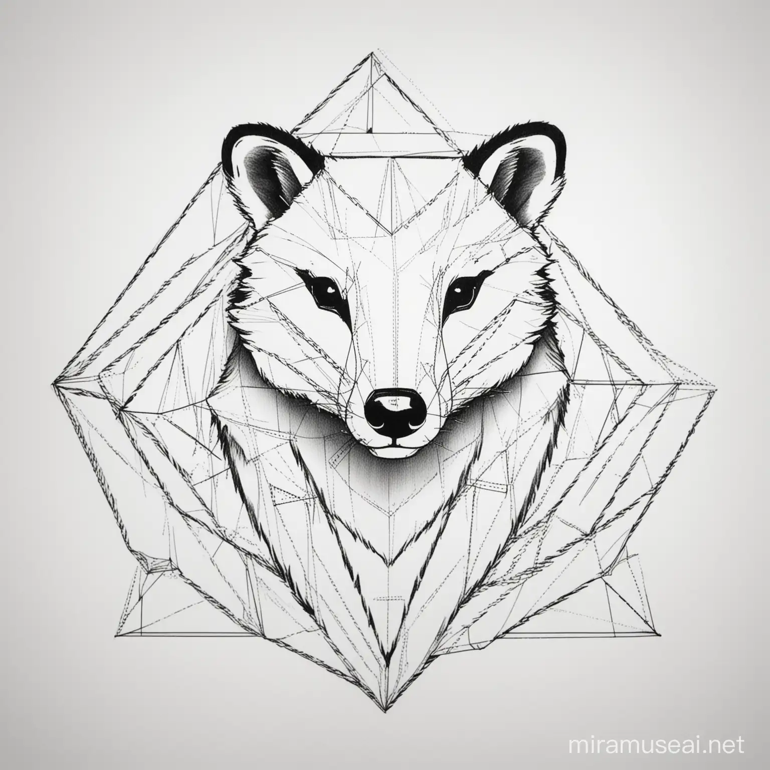 Create a colouring page of a badger ,use geometric figures,black and white, in the style abstract minimalism, white background geometric,simple colouring page