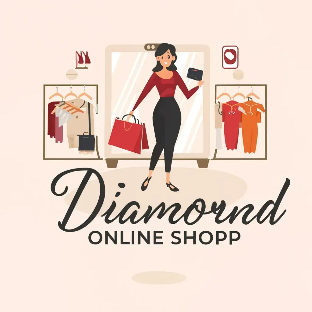 logo, Shopping girl, with the text "Diamond Online Shop", typography