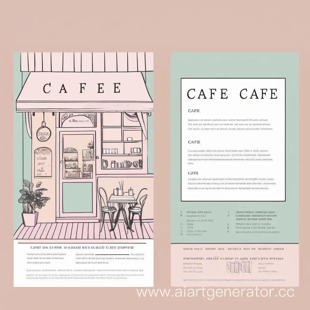leaflet for a cafe in pastel colours, cosiness, aesthetics, drawing
