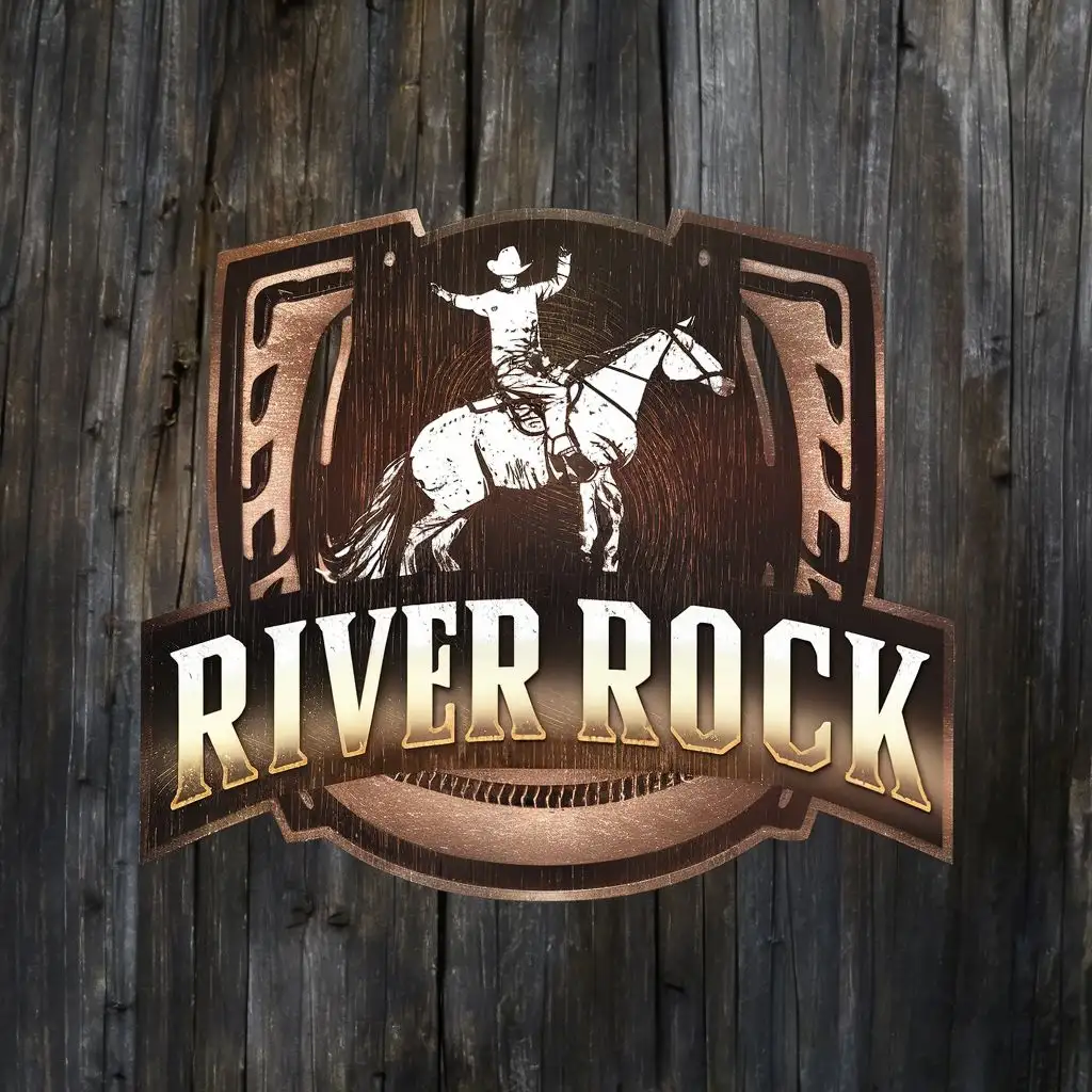 LOGO-Design-For-River-Rock-Western-Themed-Logo-Featuring-Horse-Shoe-Cowboy-and-Horse