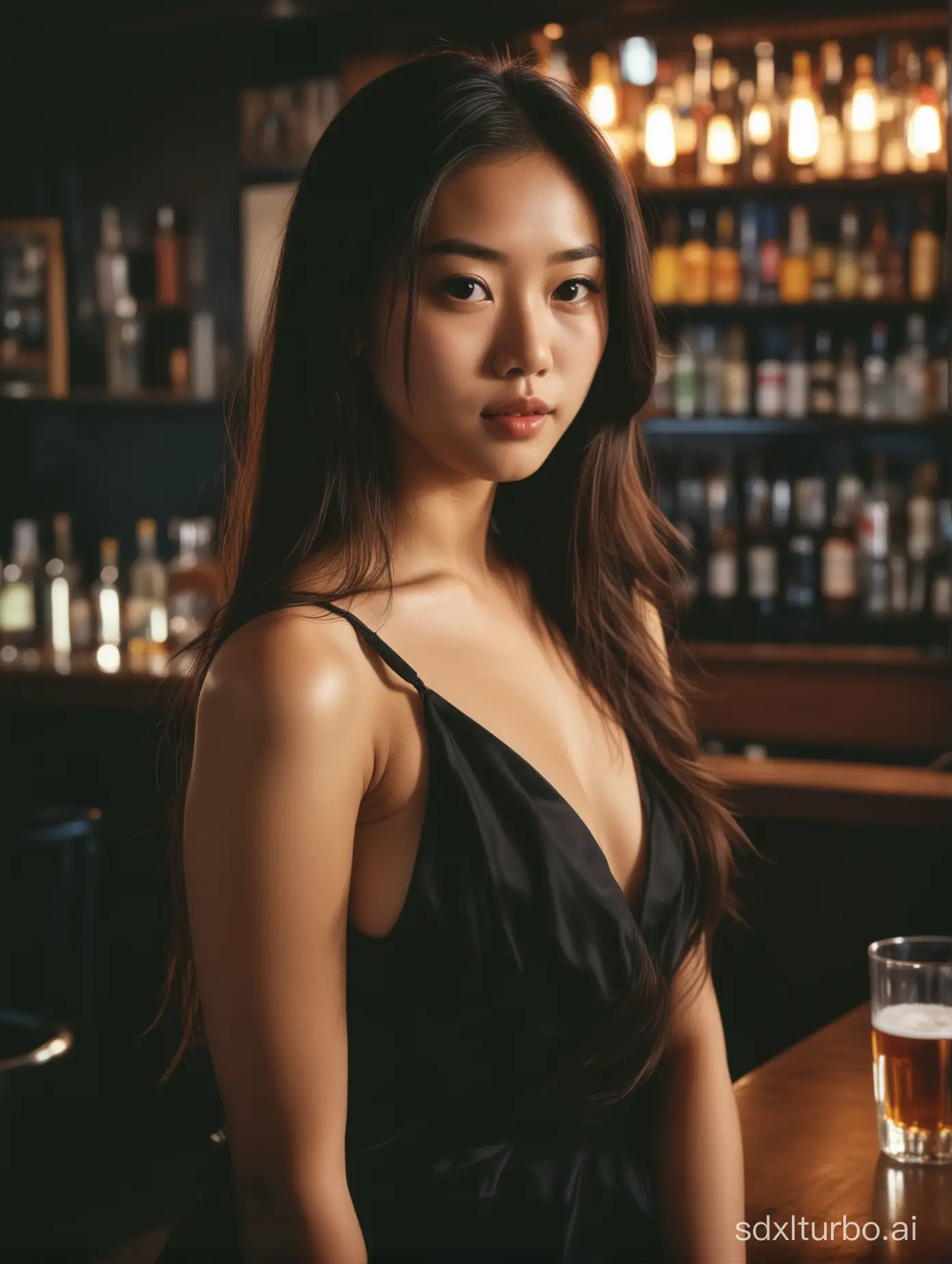 Film grain analog photography, Best quality, masterpiece, super high resolution, (photorealism: 1.4), original photo, 28 years old Asian girl, long hair, photo from waist up, in black evening dress at the bar, deep shadows, dark theme

Film grain analog photography, Best quality, masterpiece, super high resolution, (photorealism: 1.4), original photo, 28 years old Asian girl, long hair