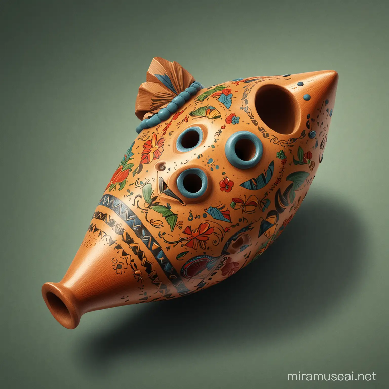 Ancient Mexican Ocarina in Vibrant Colors