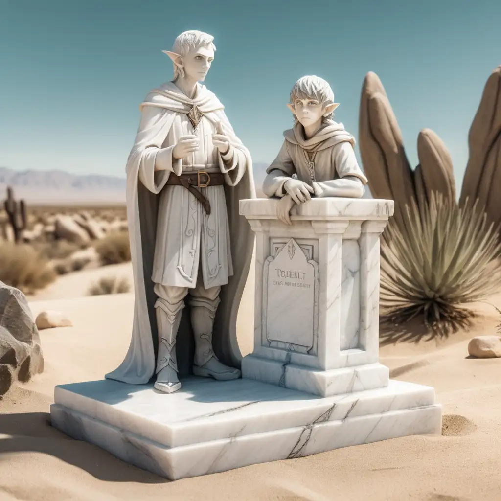 Desert Cemetery Tombstone with Elven Cleric and Hobbit Rogue