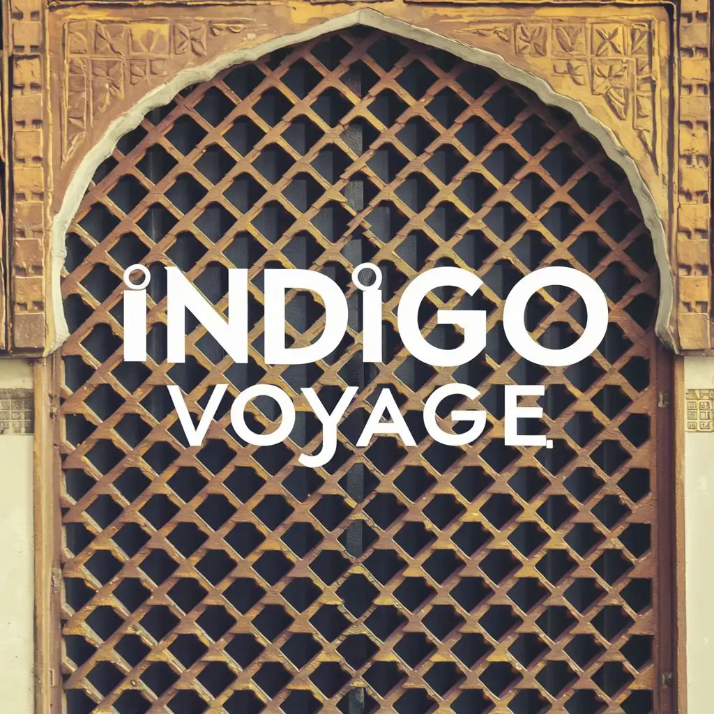 logo, Picture a lattice pattern inspired by the architectural beauty of Lahore.
The brand name could be incorporated into the lattice design, reflecting the rich cultural heritage of Pakistan., with the text "indigo voyage", typography