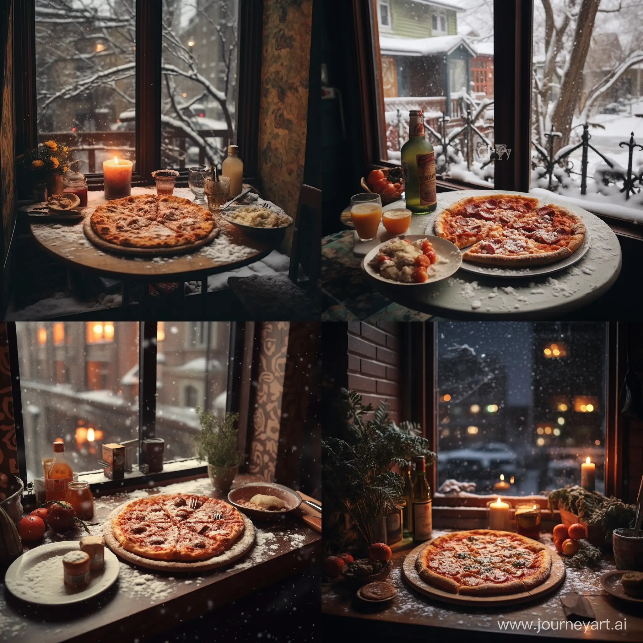 Cozy-Winter-Evening-with-Pizza-and-Snowfall