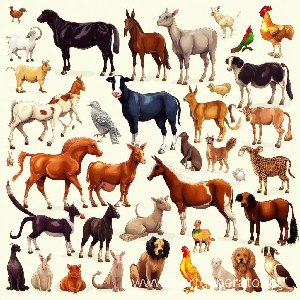 Много разных домашних животных