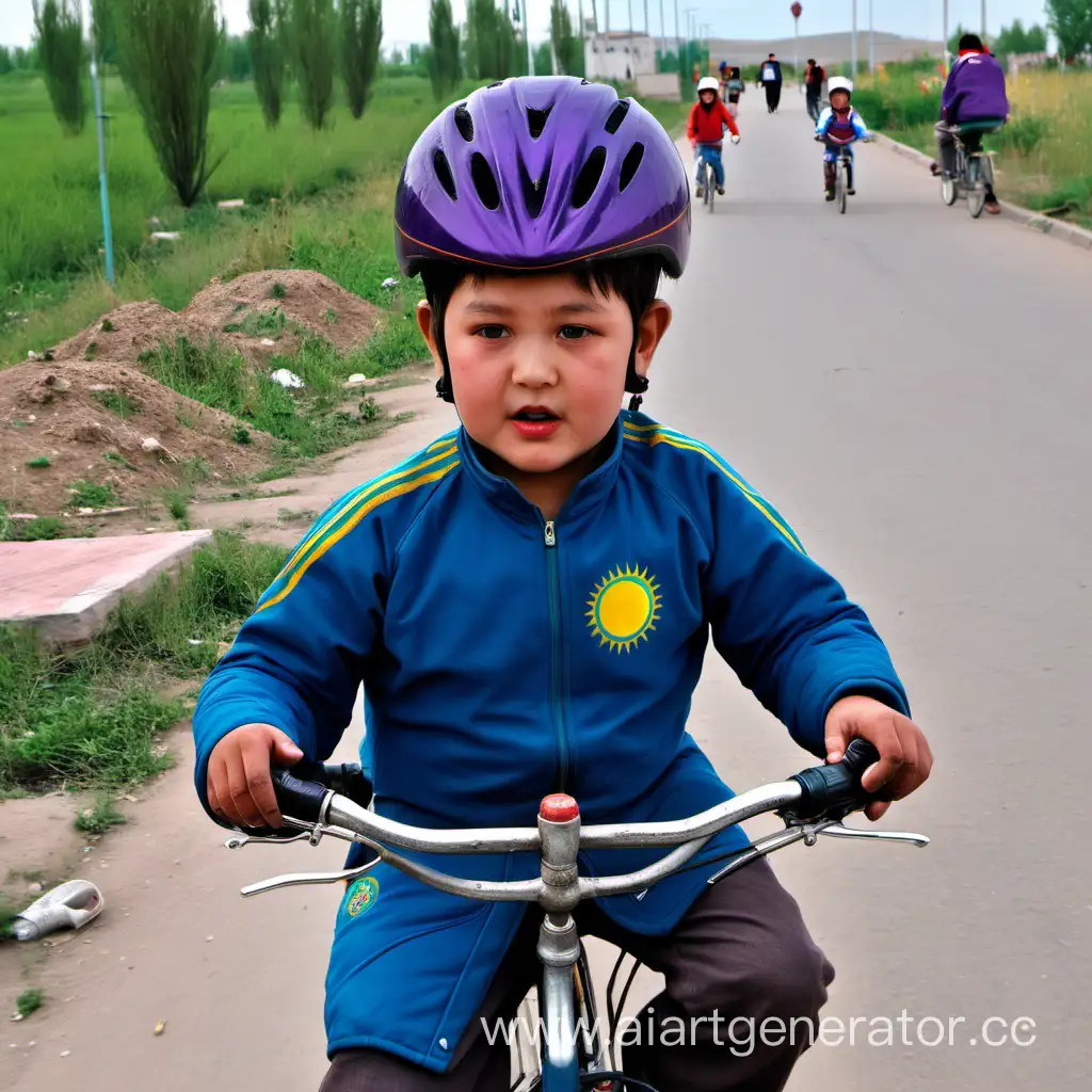 Kazakh-Child-on-Bicycle-Wearing-Epilepsy-Helmet-for-Errand
