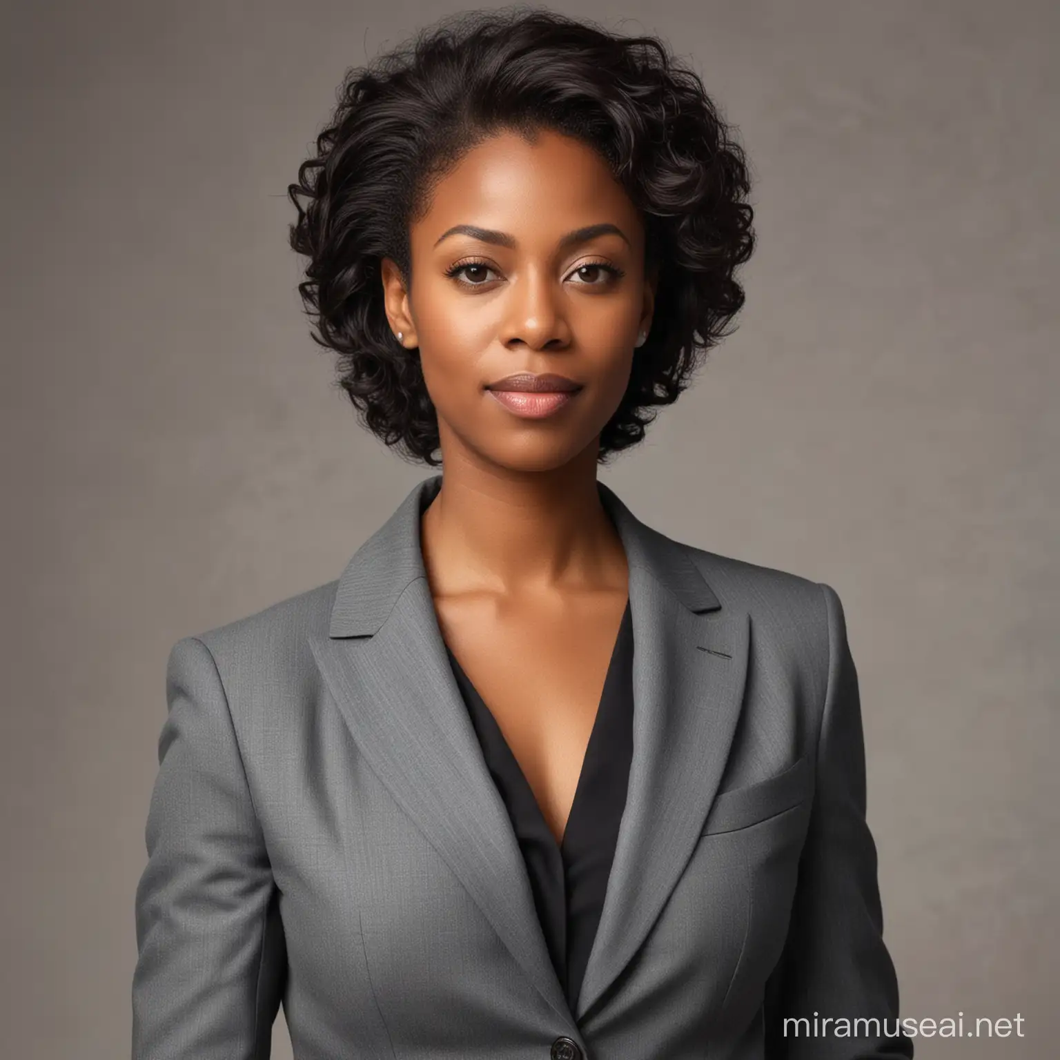 Stylish Black Woman in her 40s Wearing a Professional Suit