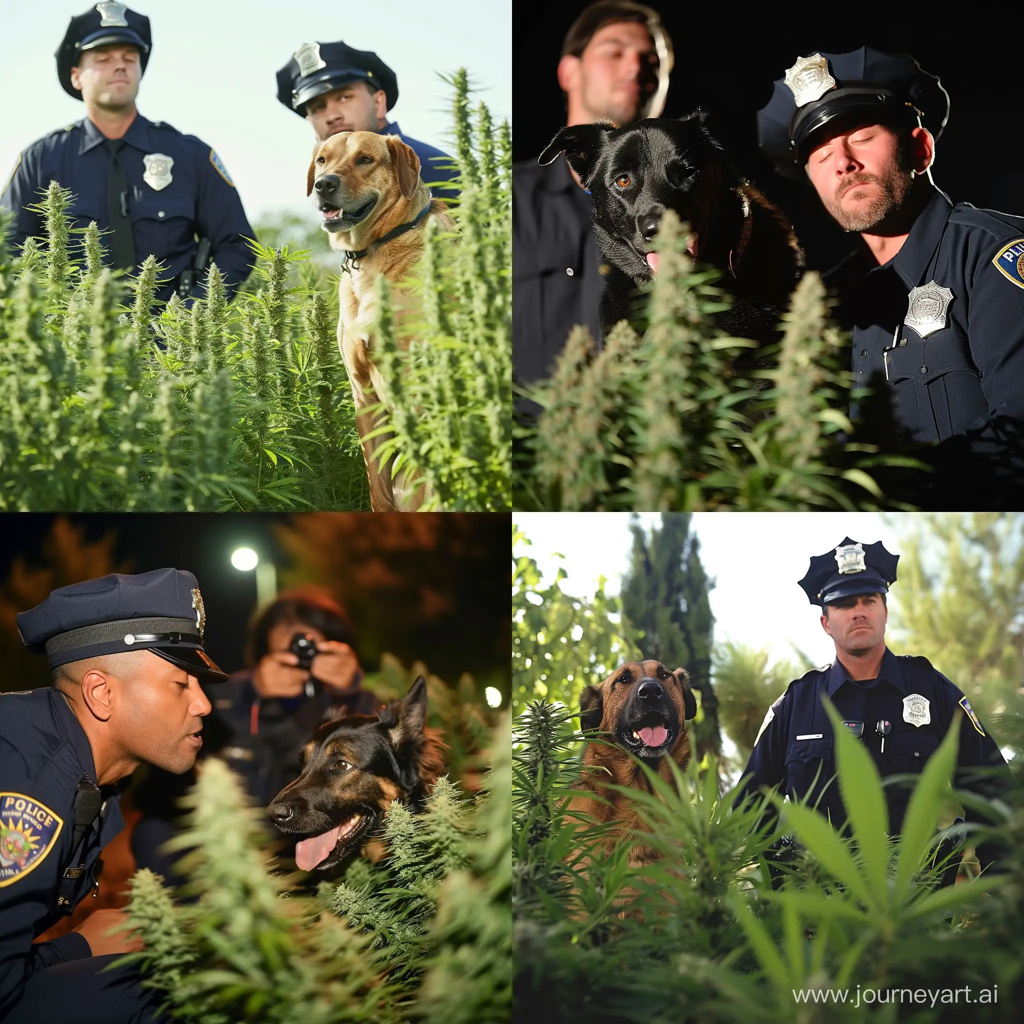 a policeman from the K-9 department detains a drug addict who grew cannabis