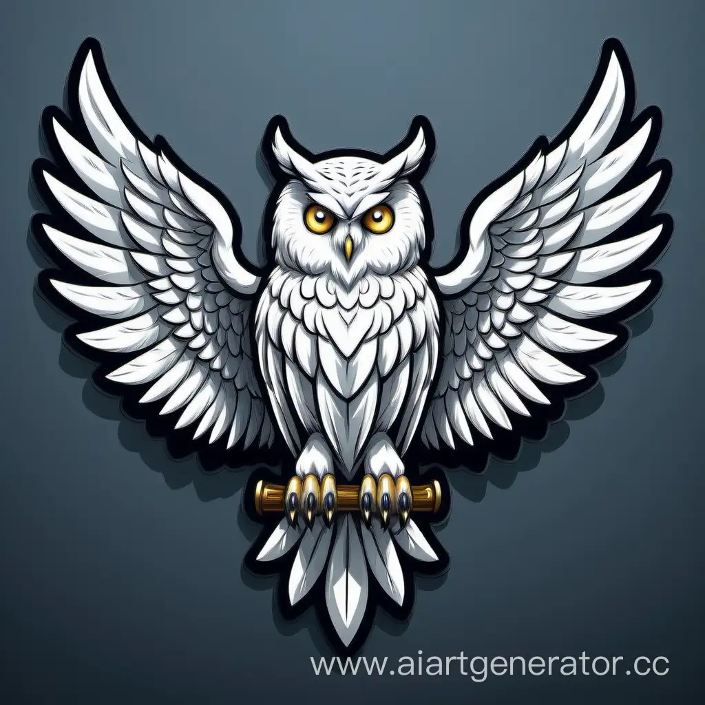 Белая сова с большими крыльями эмблема
