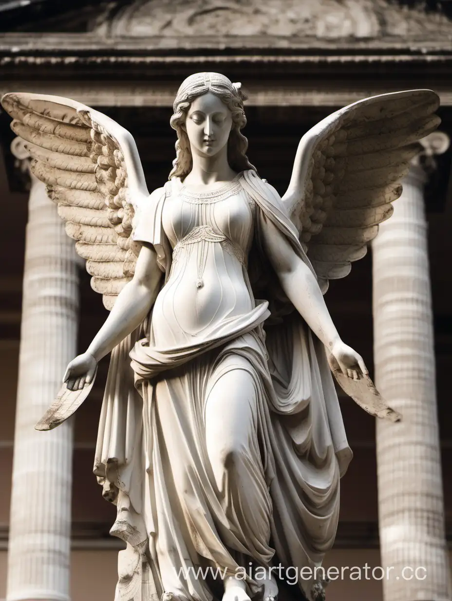античная статуя женственной женщины с крыльями в пол оборота