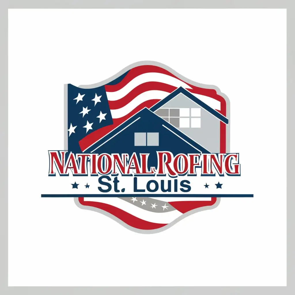 a logo design,with the text 'National Roofing St. Louis', main symbol:American Flag and a house, roof, roofing, complex,to be used in the Construction industry,clear background