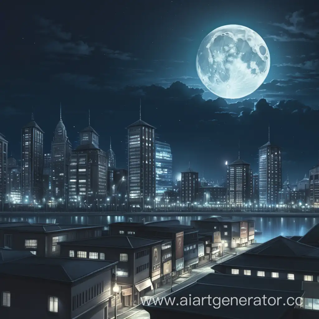 Quiet-City-Night-with-Moonlit-Sky