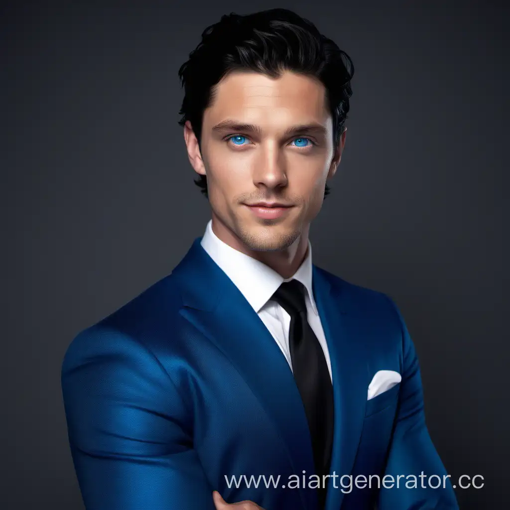 Masculine-Elegance-Confident-Man-in-Blue-Suit-with-Striking-Blue-Eyes-and-Dimples