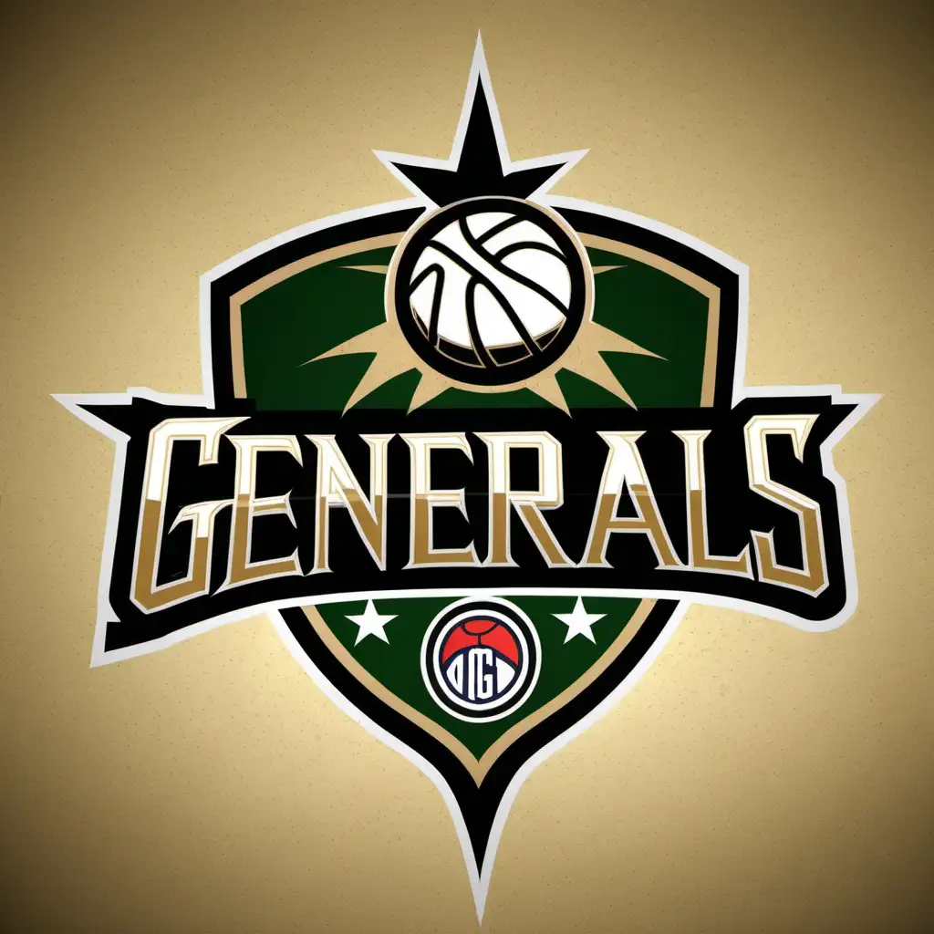 Create an NBA-style logo for the New Jersey Generals with a military theme that includes a basketball.