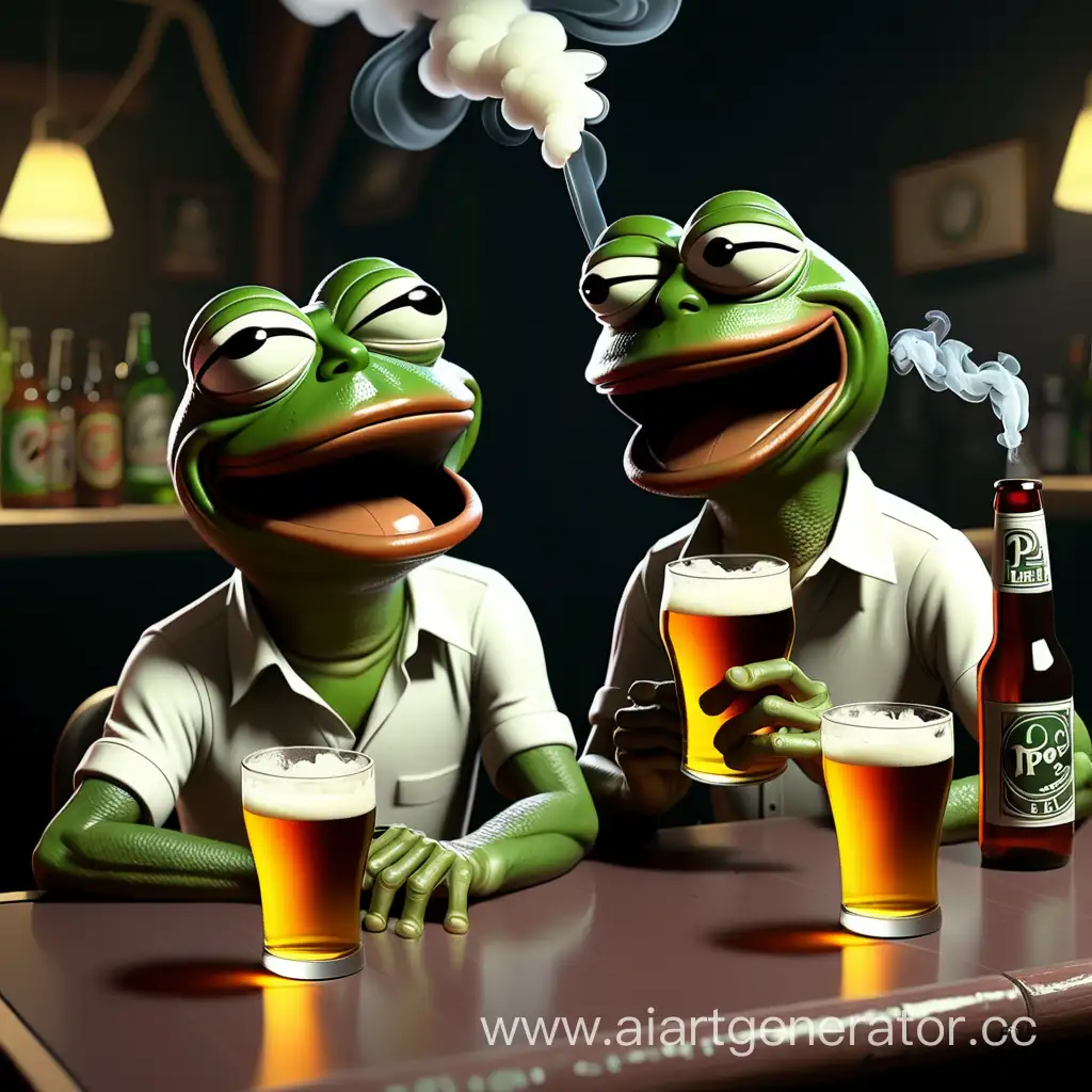 Pepe-the-Frog-and-Billy-Herington-Enjoying-a-Casual-Evening-with-Smoking-and-Beer