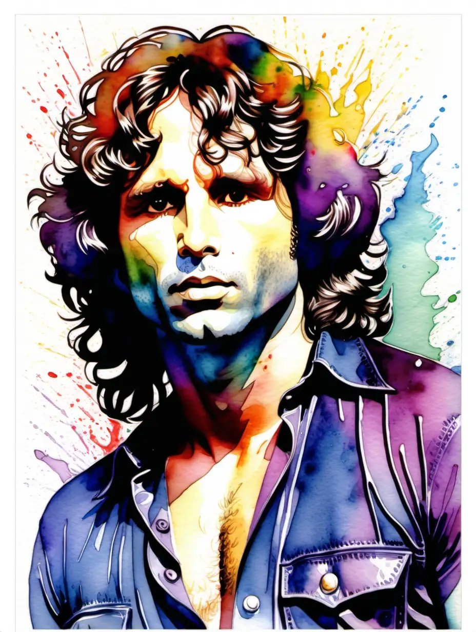 Vibrant Watercolor Portrait of Jim Morrison from The Doors