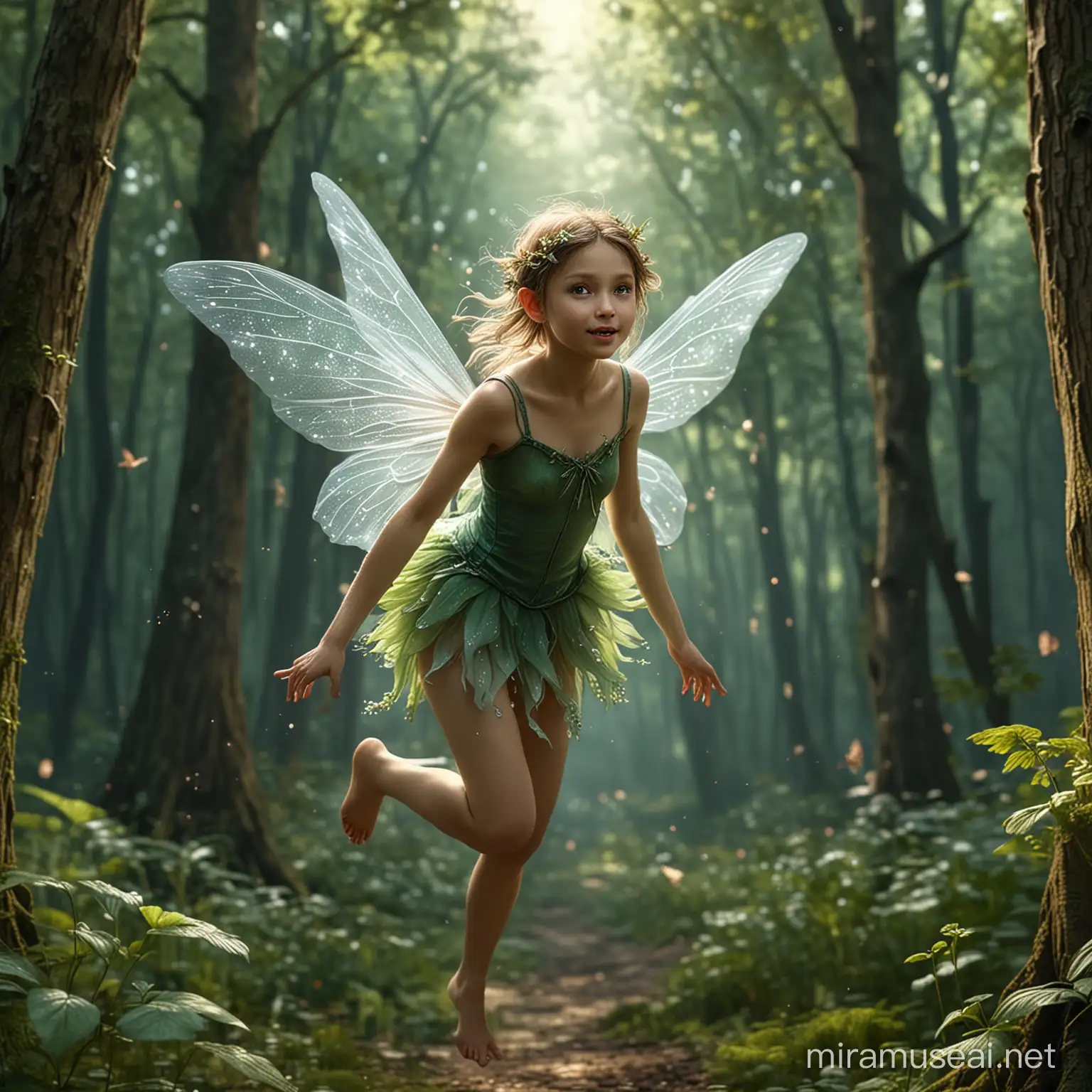 realistic small fairy flying in the forest
