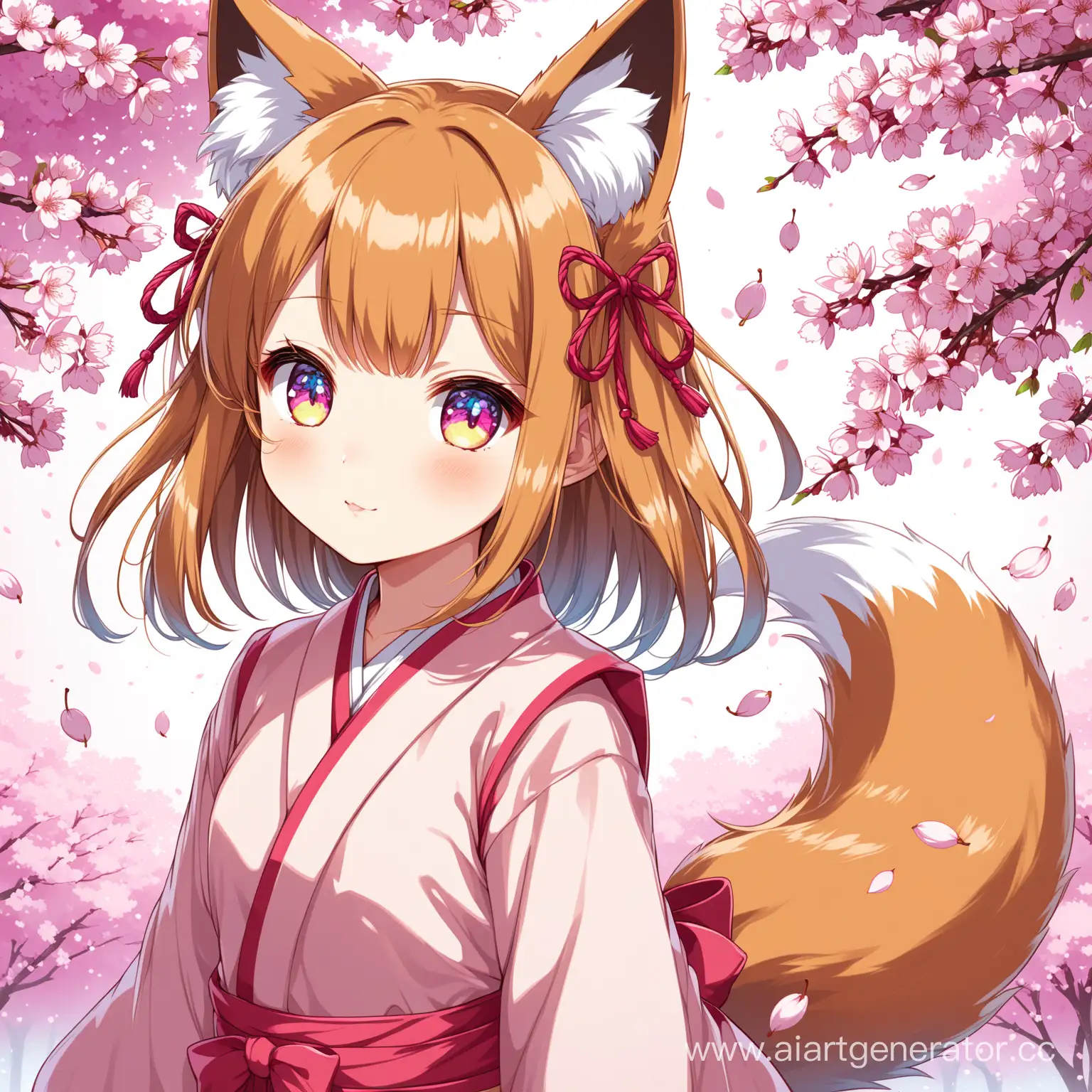 Loli-Girl-with-Fox-Ears-and-Multicolored-Eyes-Amid-Cherry-Blossoms