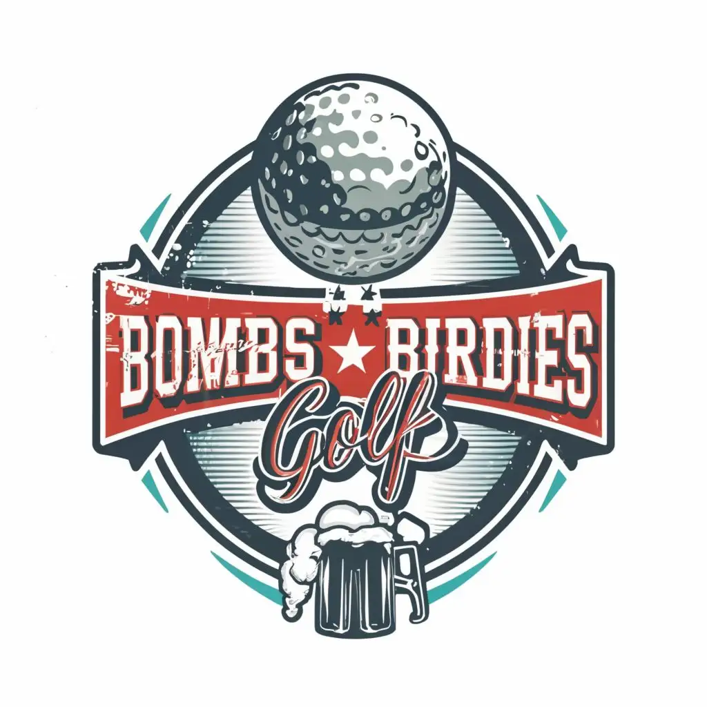 logo, Golf ball and beer, with the text "Busch, Bombs, and Birdies Golf", typography, be used in Sports Fitness industry