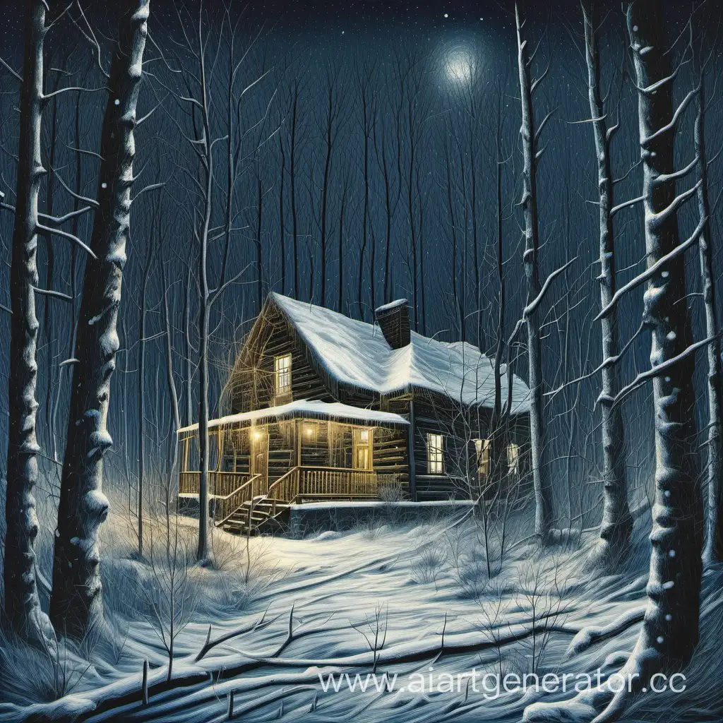 Старый лесник в ночном зимнем лесу
