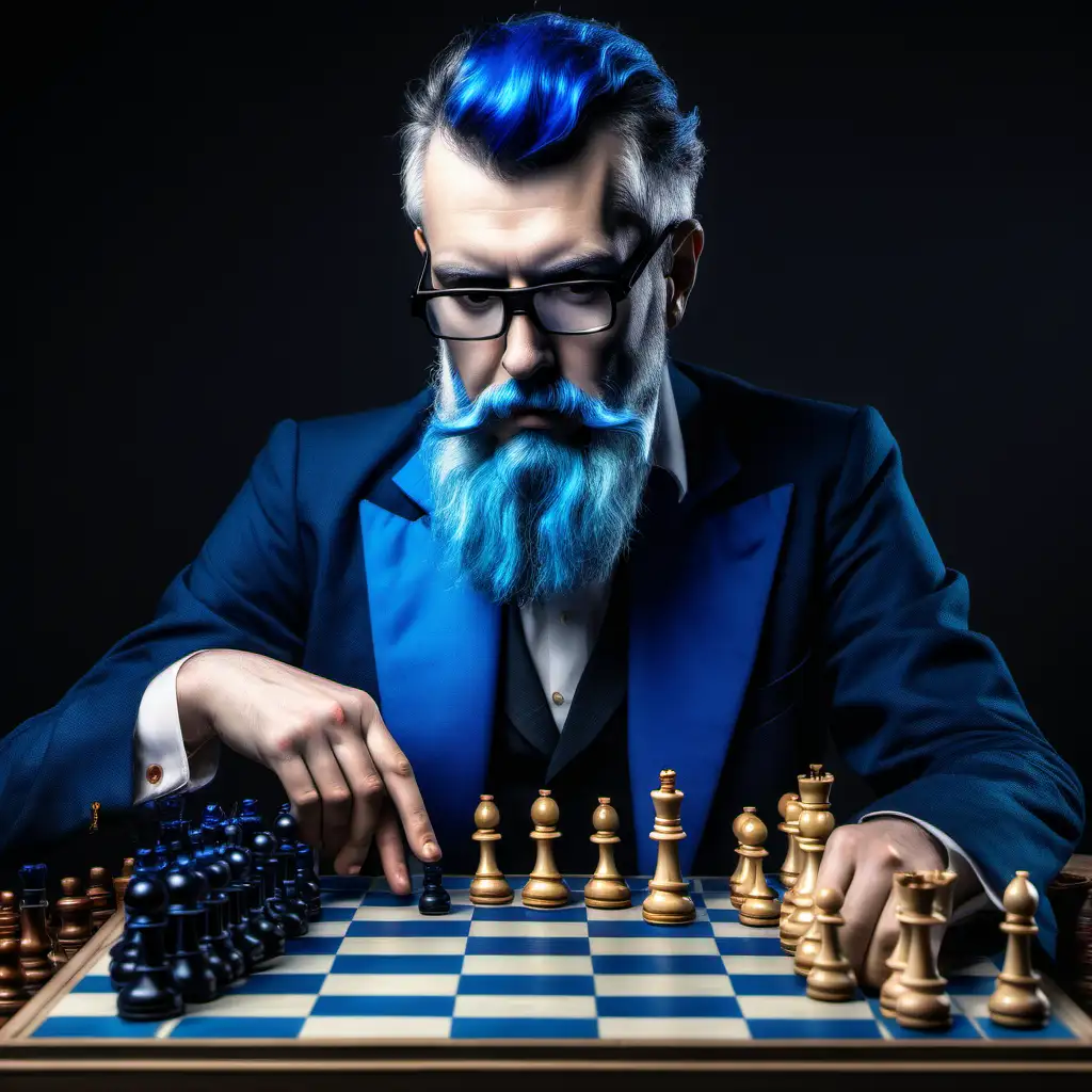 aristocrat with blue beard play chess
