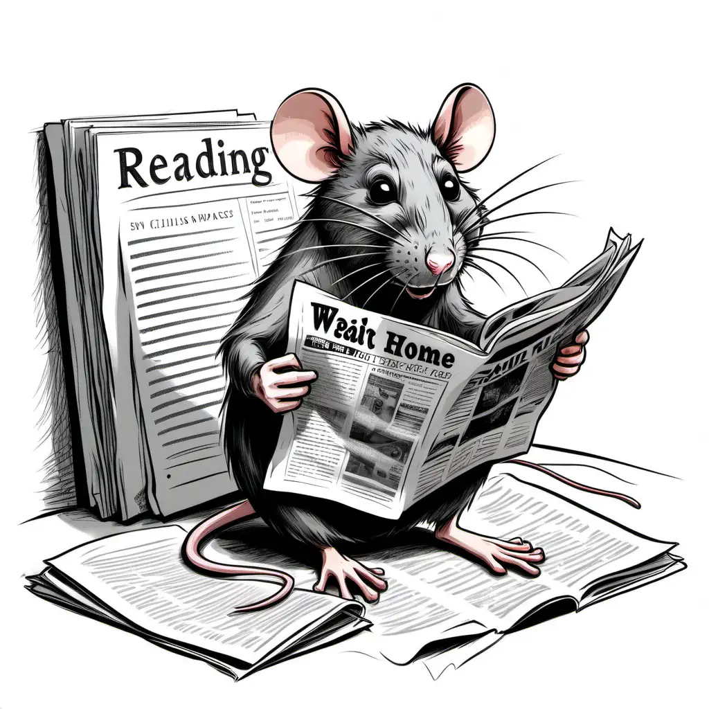 Intelligent Rat Relaxing at Home Reading Newspaper
