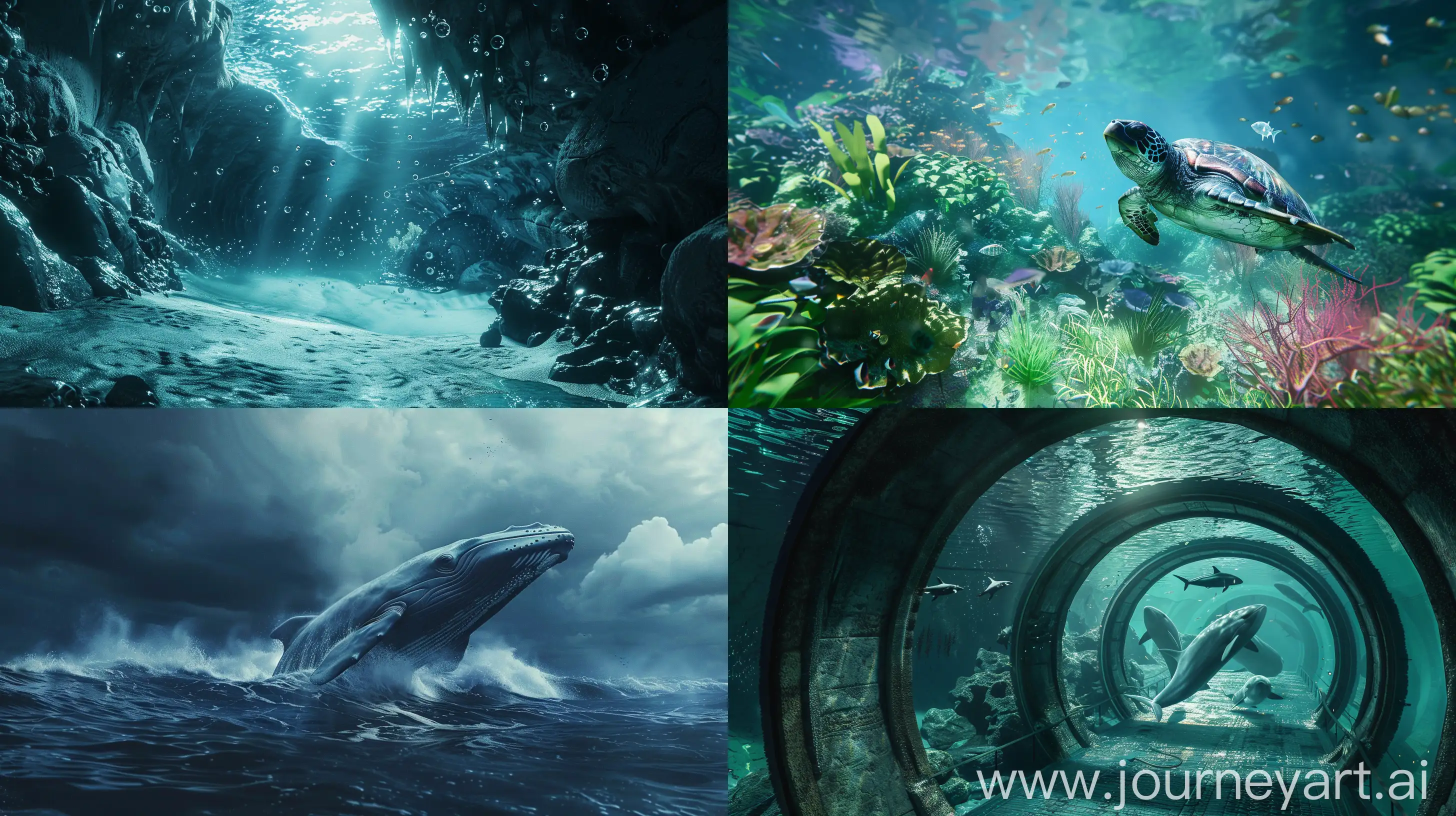 22-year-old Chinese square round face handsome boy:: 4, the front panorama meets the sea monster in the undersea world., cinematic, Ice, Underwater world::3, 3D design::2, Titanic style, --ar 16:9 --v 6 