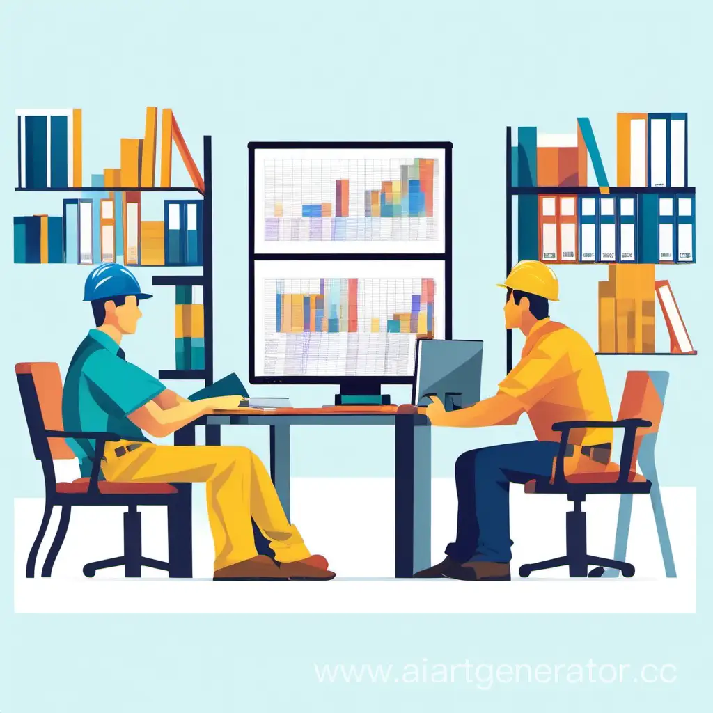 in a Flat illustration on a white background , estimate editor, office, people, construction, computer program, using colors #9D2235, #FFFFFF, #1F264A, #bd9a7a  
style without texts