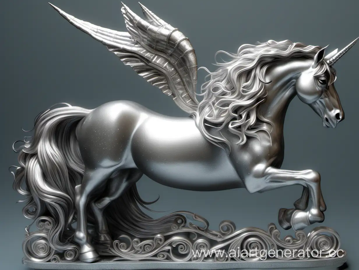 Лошадь, единорог, фэнтези, рог, серебряный, блики, высокая детализация, реалестичность