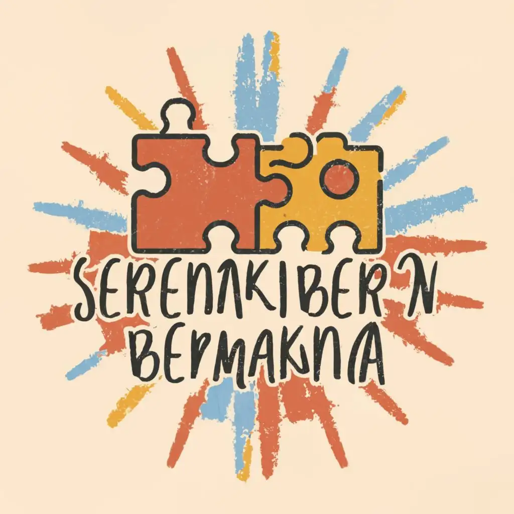 logo, puzzle and sun, with the text "Serentak Bermakna", typography, be used in Education industri. Brown