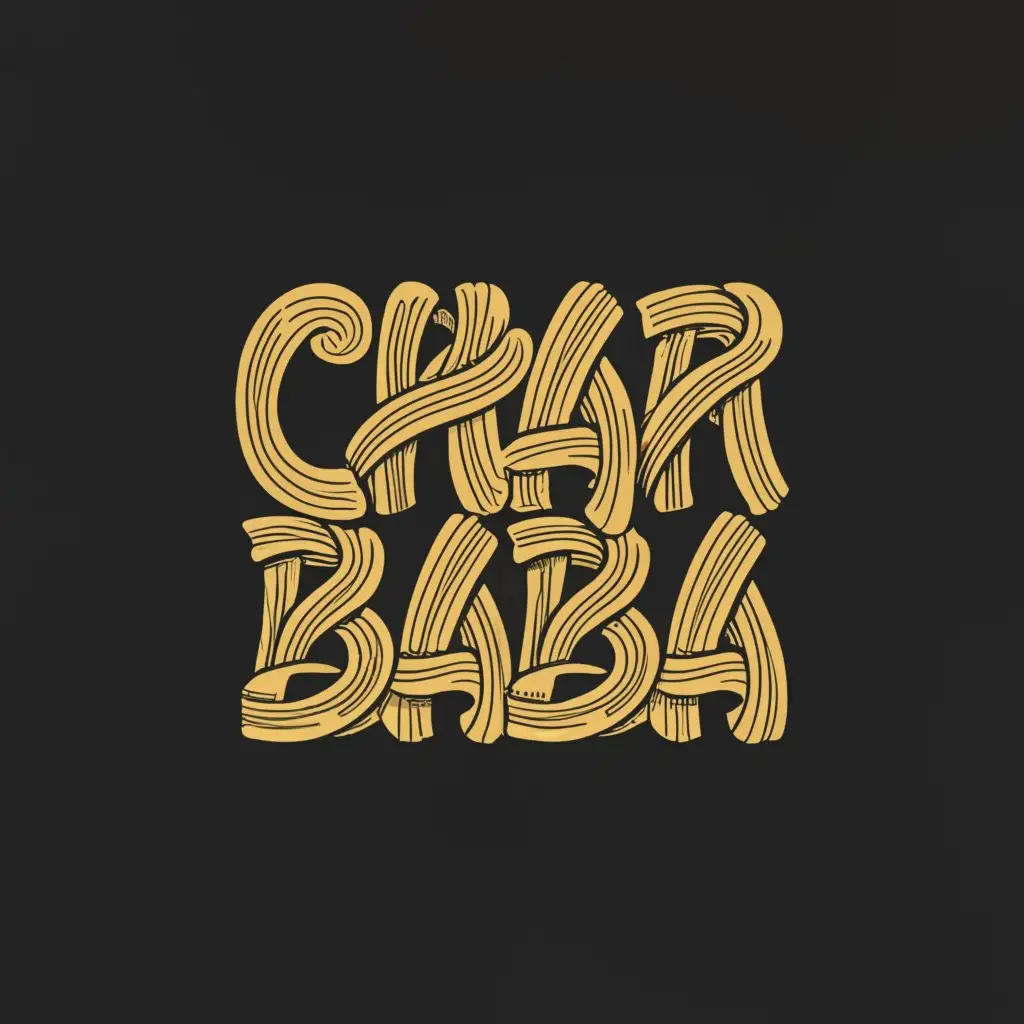 a logo design,with the text "Char Baba", main symbol:the letters should be written in noodles,complex,clear background