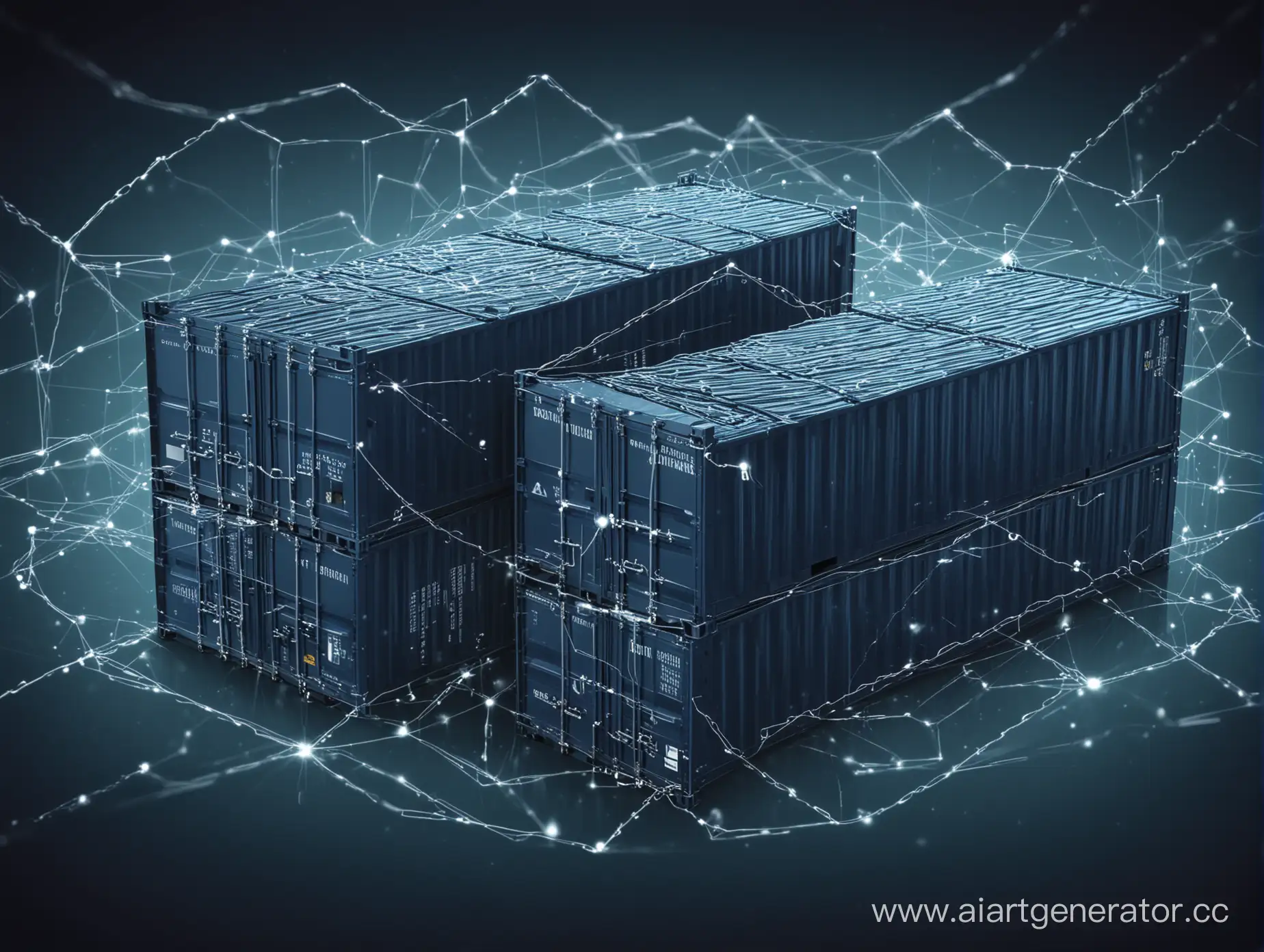 абстрактное изображение с контейнерами и связями на темно-синем фоне